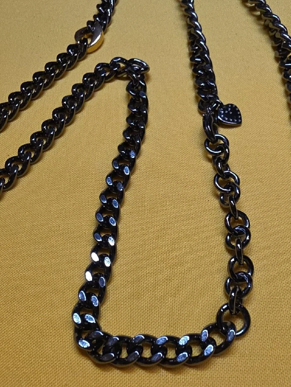 Chunky Black Curb Chain Necklace Gold Crystal Accents 33” Vintage Boutique Heavy